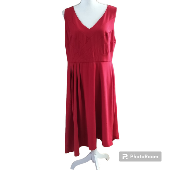 Lane Bryant Size 14 Red Sleeveless Midi Dress Asymmetrical Hem - Picture 1 of 5